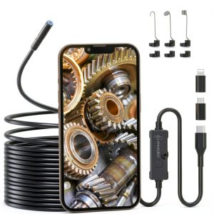 Endoscope Camera with Light, 1920P HD Borescope Camera for iPhone, 16.4 Ft Semi-Rigid Snake Camera - 8 Adjustable LEDs, IP67 Waterproof Inspection Tools for iOS and Android, Cool Gadgets for Men-0