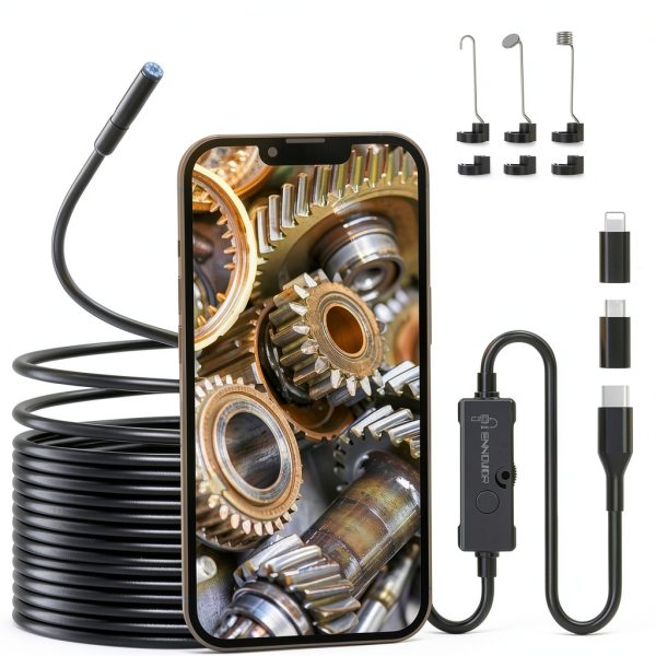 Endoscope Camera with Light, 1920P HD Borescope Camera for iPhone, 16.4 Ft Semi-Rigid Snake Camera - 8 Adjustable LEDs, IP67 Waterproof Inspection Tools for iOS and Android, Cool Gadgets for Men-0