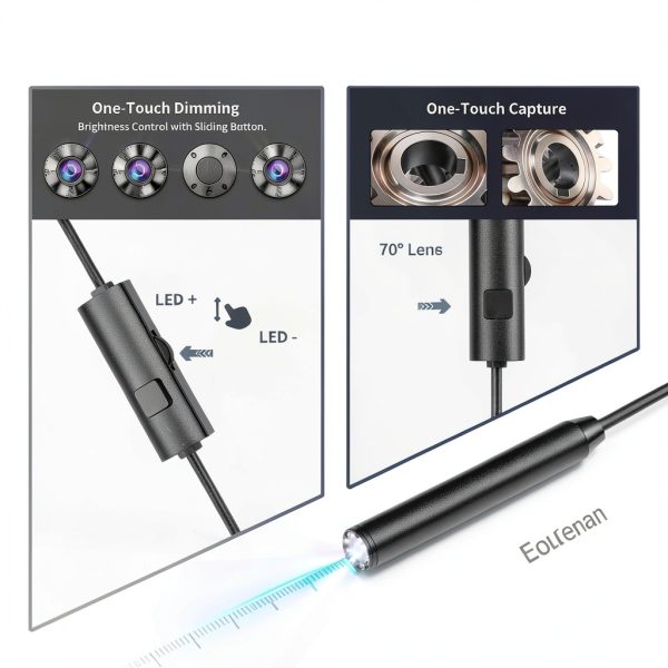 Endoscope Camera with Light, 1920P HD Borescope Inspection Camera with 8 Adjustable LEDs, IP67 Waterproof Semi-Rigid Snake Cable for Android, iPhone, and iPad(16.4ft, Single Lens)-2