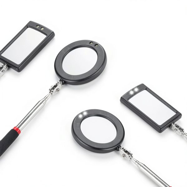 4PCS Telescoping Inspection Mirror LED Lighted Inspection Mirror for Mechanic Checking Vehicle, Car, Eyelashes, Mouth, Small Parts Observation (Extendable, Rectangle & Round)-3