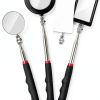 4PCS Telescoping Inspection Mirror LED Lighted Inspection Mirror for Mechanic Checking Vehicle, Car, Eyelashes, Mouth, Small Parts Observation (Extendable, Rectangle & Round)-0