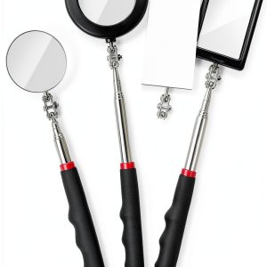 4PCS Telescoping Inspection Mirror LED Lighted Inspection Mirror for Mechanic Checking Vehicle, Car, Eyelashes, Mouth, Small Parts Observation (Extendable, Rectangle & Round)-0